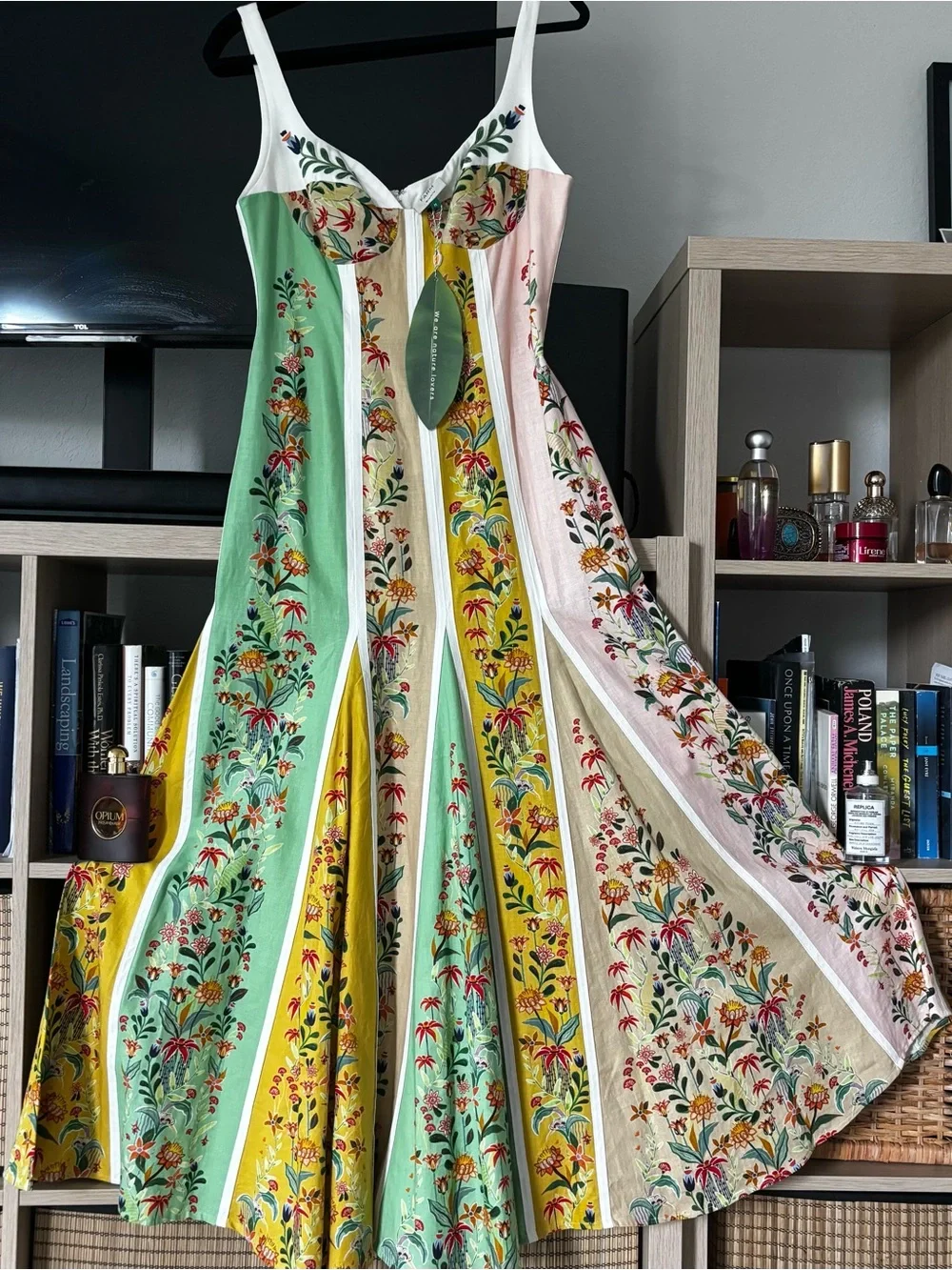 FARM Rio Yellow, Green and Cream Floral Panel Maxi Dress linen M - Picture 4 of 16